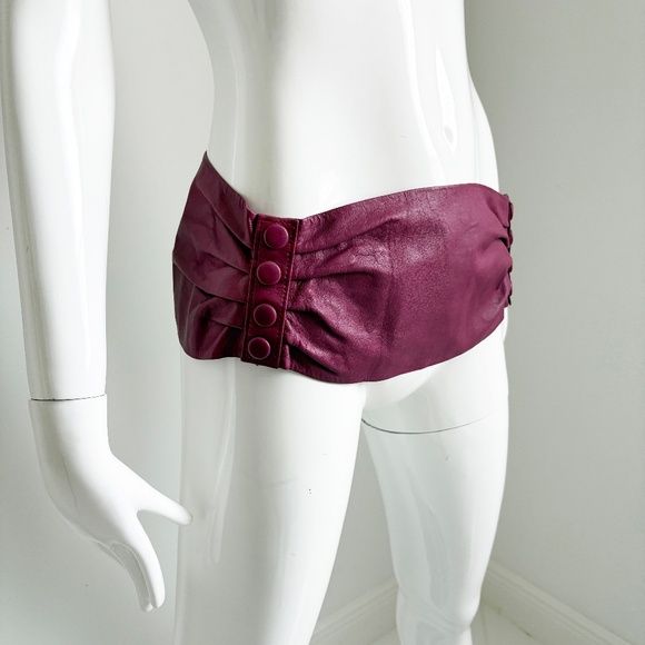 Vintage Norma Kamali Wide Leather Belt with Snaps Made in Italy Size L Retro 80s - Picture 11 of 17